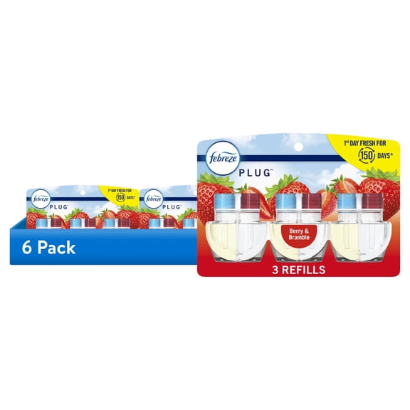 (6 pack) Febreze Plug In Air Freshener, Odor-Fighting Scented Oil Refill, Berry & Bramble, 3 Refills