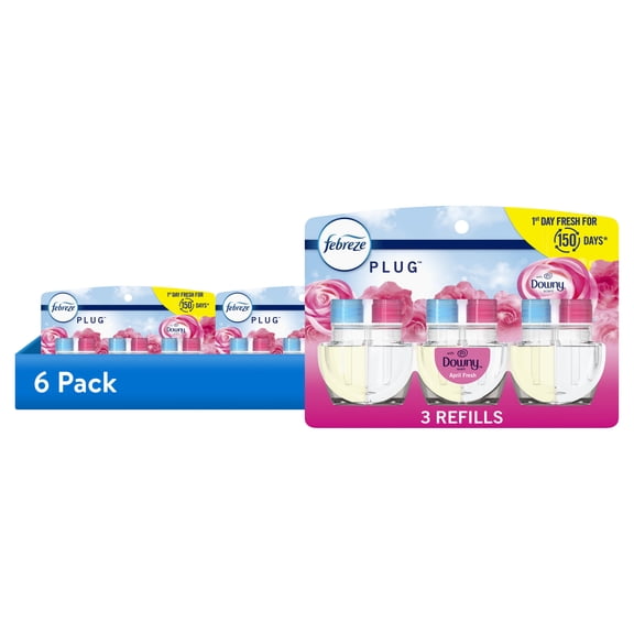(6 pack) Febreze Plug In Air Freshener Scented Oil Refill Downy April Fresh, 3 Count