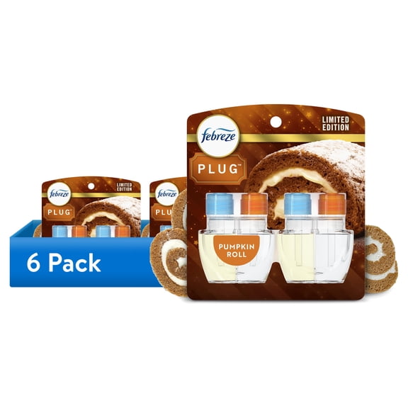 (6 pack) Febreze Plug In Air Freshener, Odor-Fighting Scented Oil Refill, Pumpkin Roll, 2 Refill