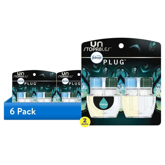 (6 pack) Febreze Unstopables Plug In Air Freshener, Odor-Fighting Scented Oil Refill, Fresh, 2 Refills