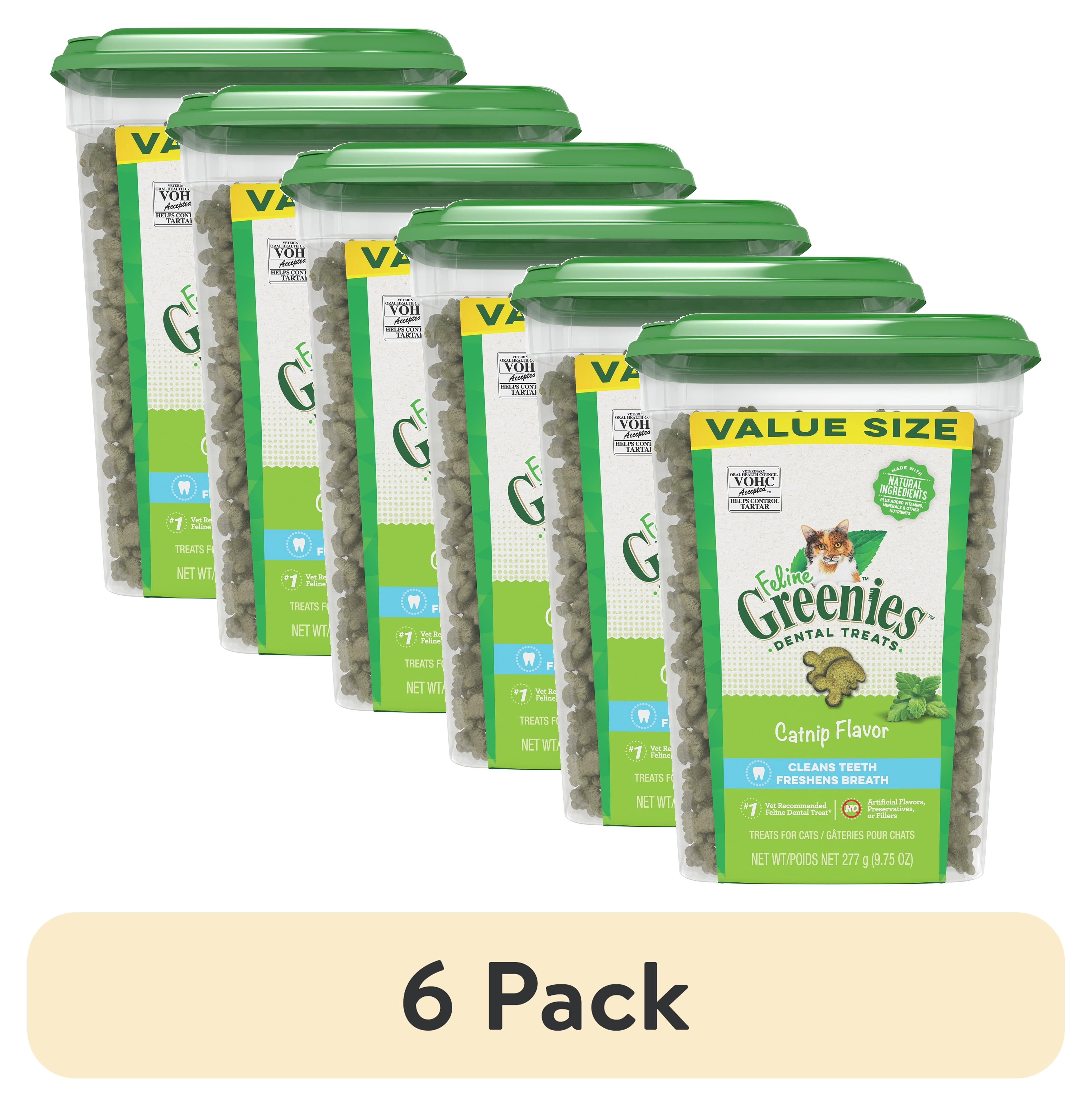 (6 pack) Greenies Feline Catnip Flavor Adult Natural Dental Cat Treats, 9.75 Oz Tub