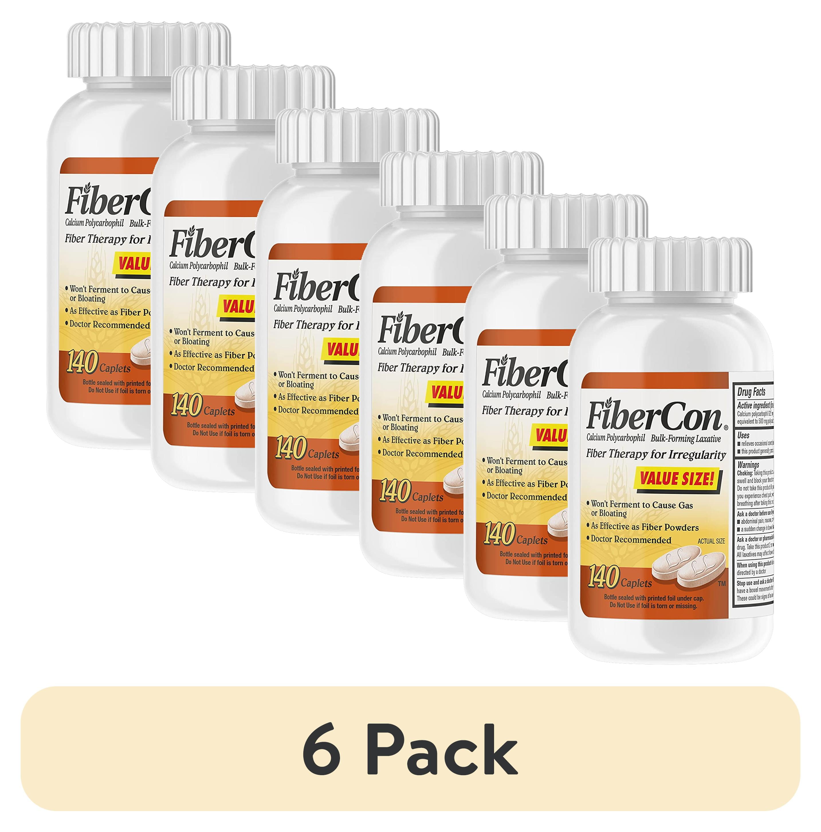(6 pack) FiberCon Fiber Therapy Coated Caplets, Safe, Simple & Comfortable Insoluble Fiber for Bowel Irregularity, Comfortable Constipation Relief with No Gas or Bloating, 140 Caplets