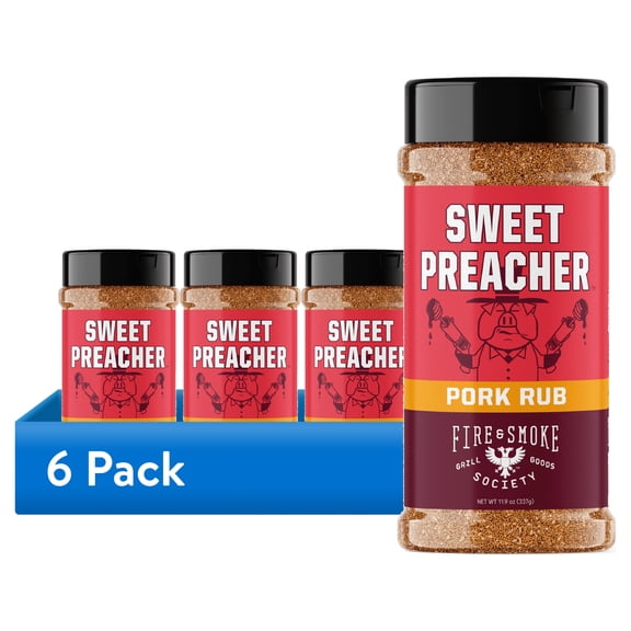 (6 pack) Fire & Smoke Society Sweet Preacher BBQ Seasoning Pork Rub, 11.9 Ounce Mixed Spices & Seasonings