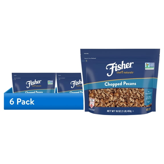 (6 pack) Fisher Chef's Naturals Gluten Free, No Preservatives, Non-GMO Chopped Pecans, 16 oz Bag