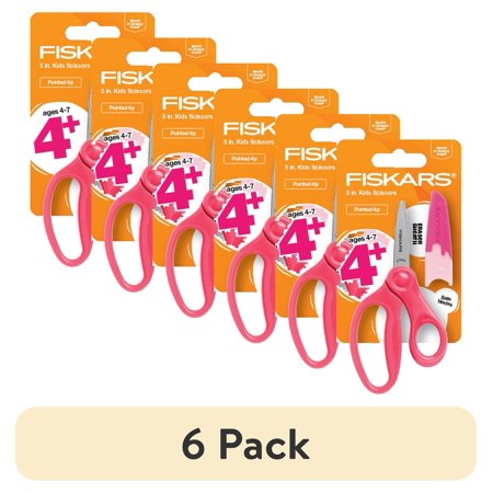 (6 pack) Fiskars 5 Inch Pointed Kids Scissor Ages 4-7, Pink