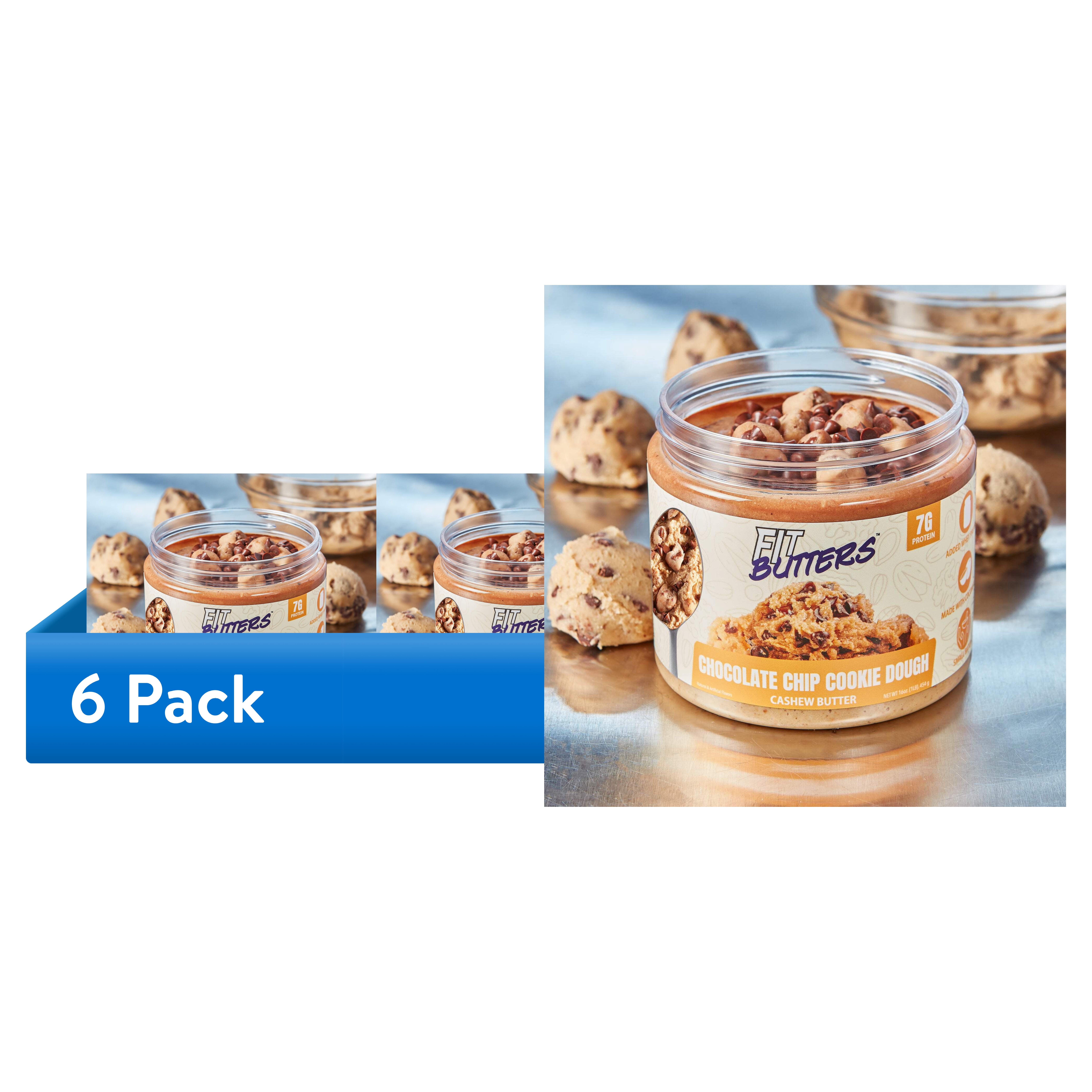 (6 pack) Fit Butters Chocolate Chip Cookie Dough Cashew Butter, 16 oz
