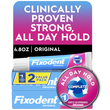 (6 pack) Fixodent Denture Adhesive Cream Original, All Day Hold for Fulls and Partials, 2.4 oz - 12 Pack