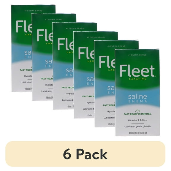(6 pack) Fleet Saline Enema Latex Free Ready-To-Use Saline Laxative Regular 4.5 Oz 4 ct