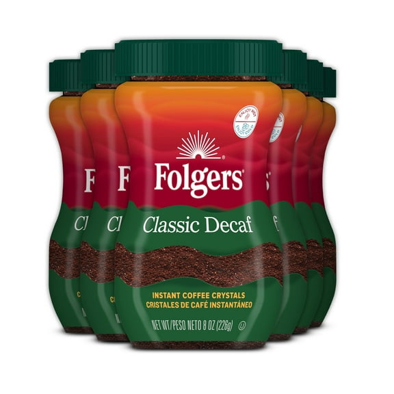 (6 pack) Folgers Classic Decaf Instant Coffee, 8 oz Jar