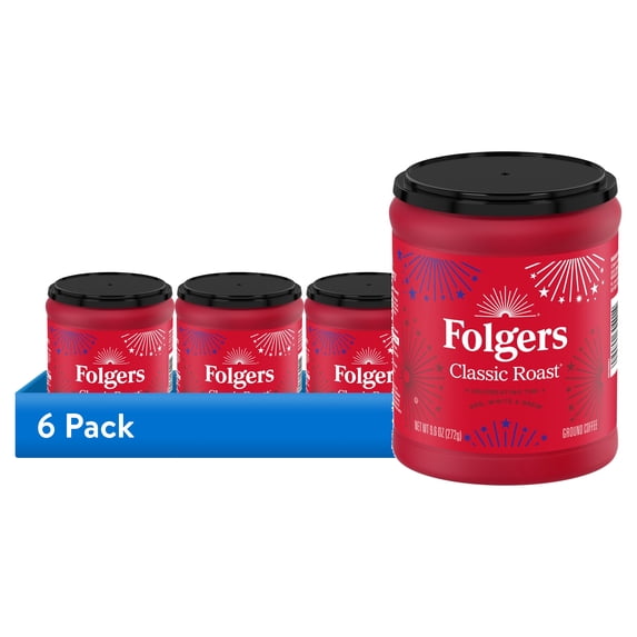 (6 pack) Folgers Classic Roast Medium Roast Ground Coffee, Limited Edition Canister for America’s 250th Anniversary, 9.6 oz
