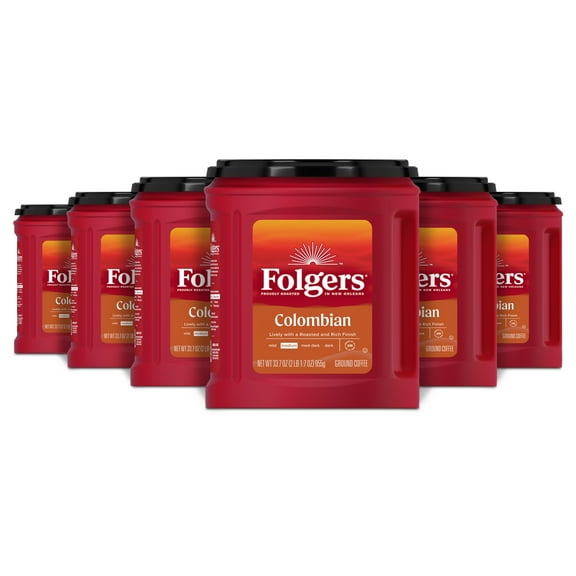 (6 pack) Folgers Colombian Ground Coffee, Medium Roast, 33.7 oz Canister