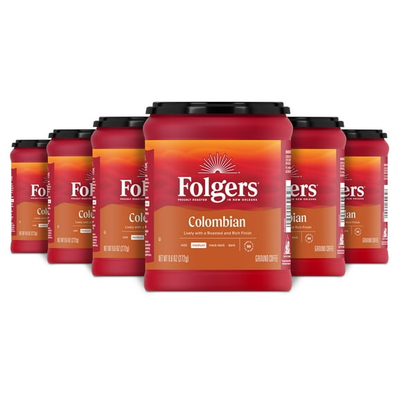 (6 pack) Folgers Colombian Ground Coffee, Medium Roast, 9.6 oz Canister 