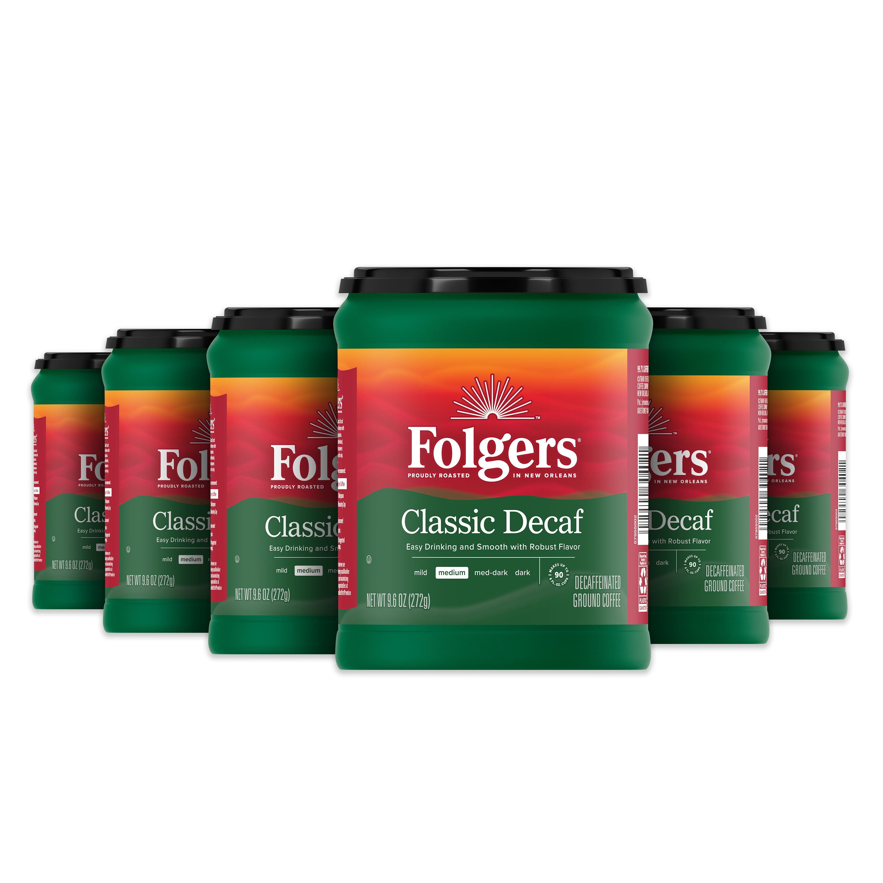 (6 pack) Folgers Decaf Coffee, Ground Coffee, Classic Medium Roast, 9.6 ...