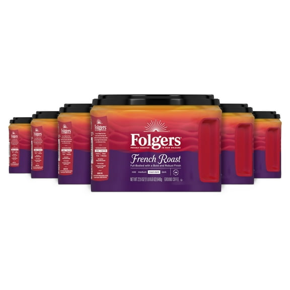 (6 pack) Folgers French Roast Ground Coffee, Medium Dark Roast, 22.6 oz Canister