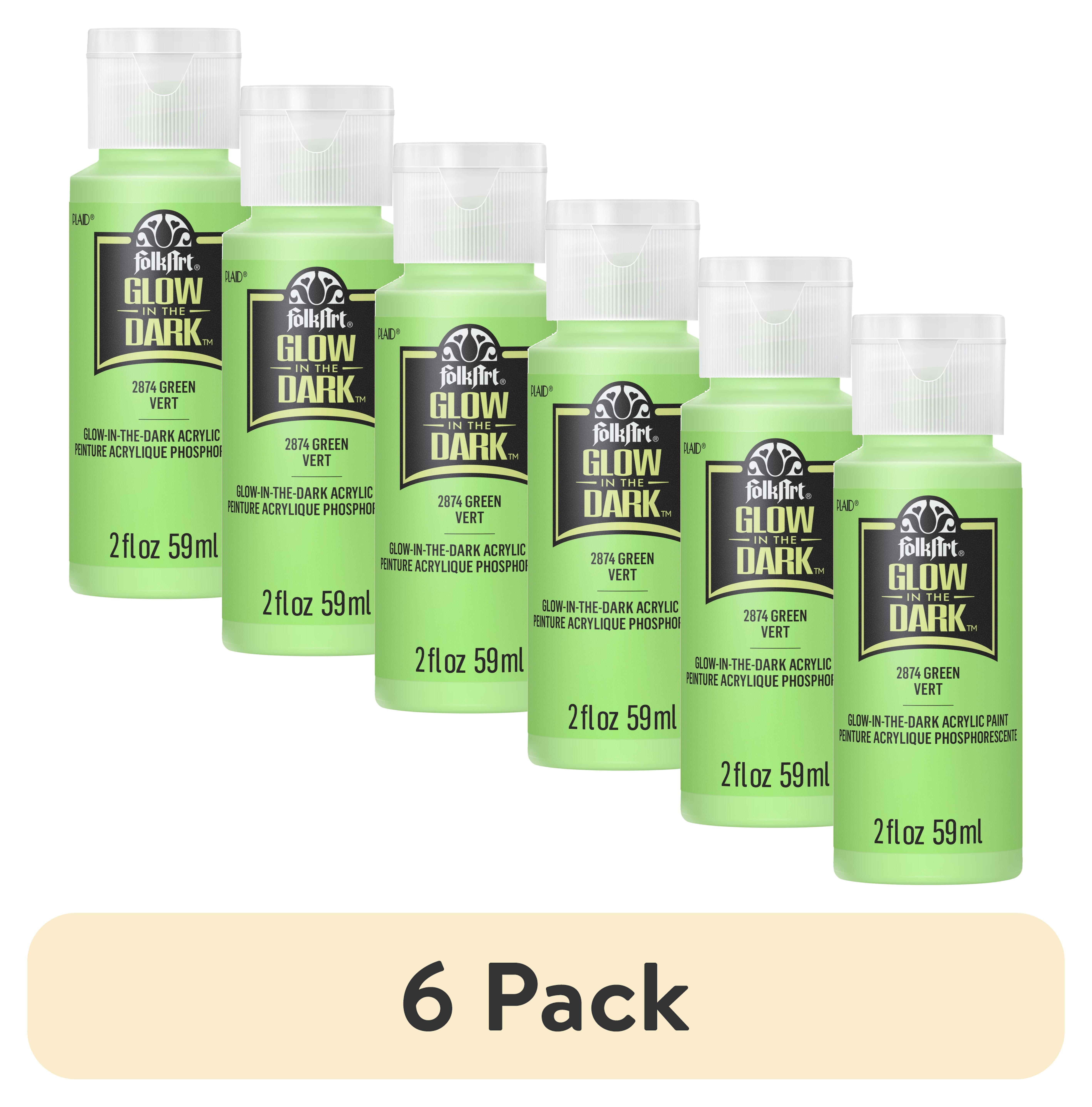 (6 pack) FolkArt Glow-in-the-Dark Acrylic Craft Paint, Matte Finish, Green, 2 fl oz