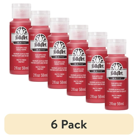 (6 pack) FolkArt Acrylic Craft Paint, Matte Finish, Apple Red, 2 fl oz