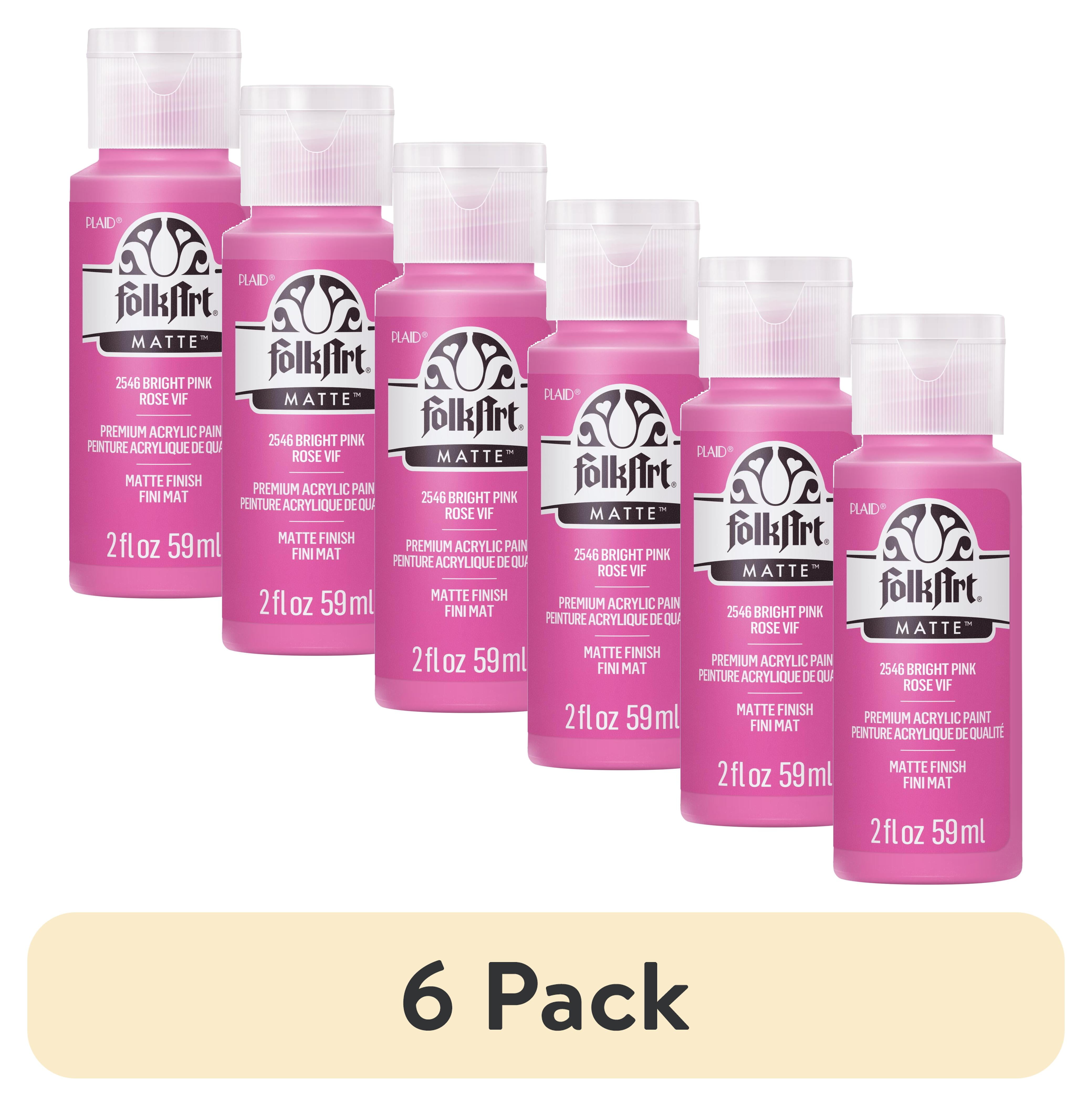 (6 pack) FolkArt Acrylic Craft Paint, Matte Finish, Bright Pink, 2 fl oz