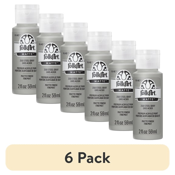 (6 pack) FolkArt Acrylic Craft Paint, Matte Finish, Steel Gray, 2 fl oz