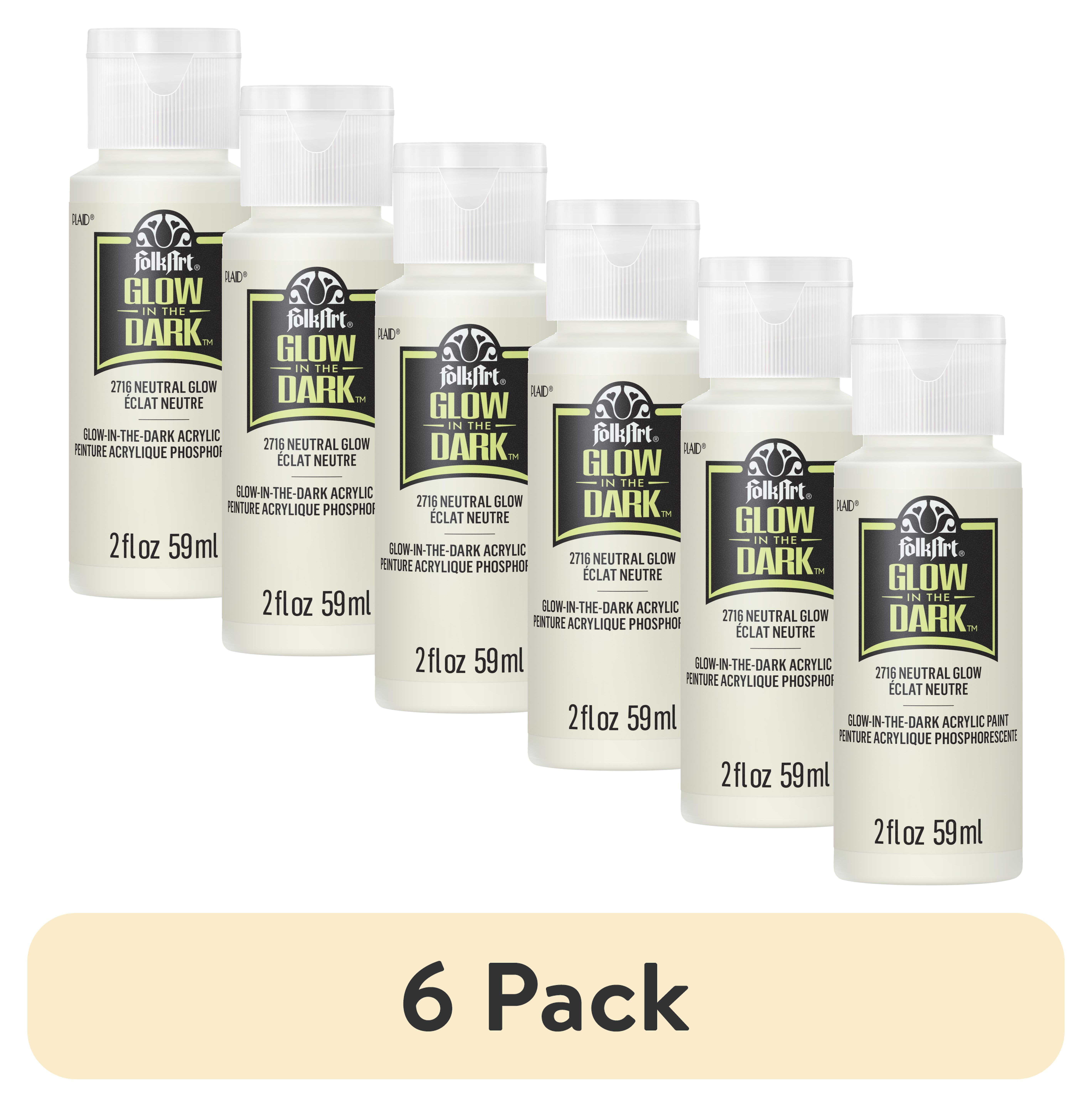 (6 pack) FolkArt Glow-in-the-Dark Acrylic Craft Paint, Matte Finish, Neutral, 2 fl oz