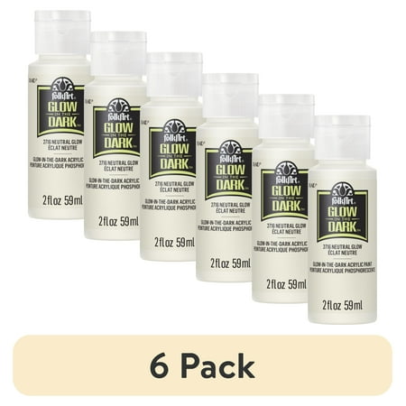 (6 pack) FolkArt Glow-in-the-Dark Acrylic Craft Paint, Matte Finish, Neutral, 2 fl oz