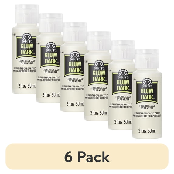 (6 pack) FolkArt Glow-in-the-Dark Acrylic Craft Paint, Matte Finish, Neutral, 2 fl oz