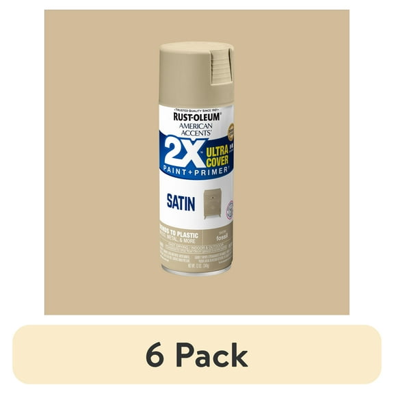 (6 pack) Fossil, Rust-Oleum American Accents 2X Ultra Cover Satin Spray Paint-355298, 12 oz