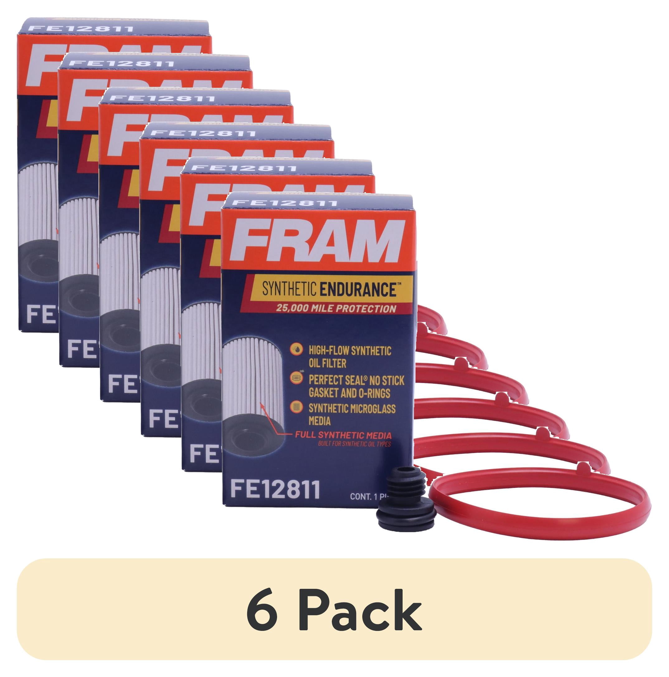 (6 pack) Fram Synthetic Endurance Premium Oil Filter, FE12811, 25K mile Filter for Hyundai and Kia Vehicles. 4.33" Height