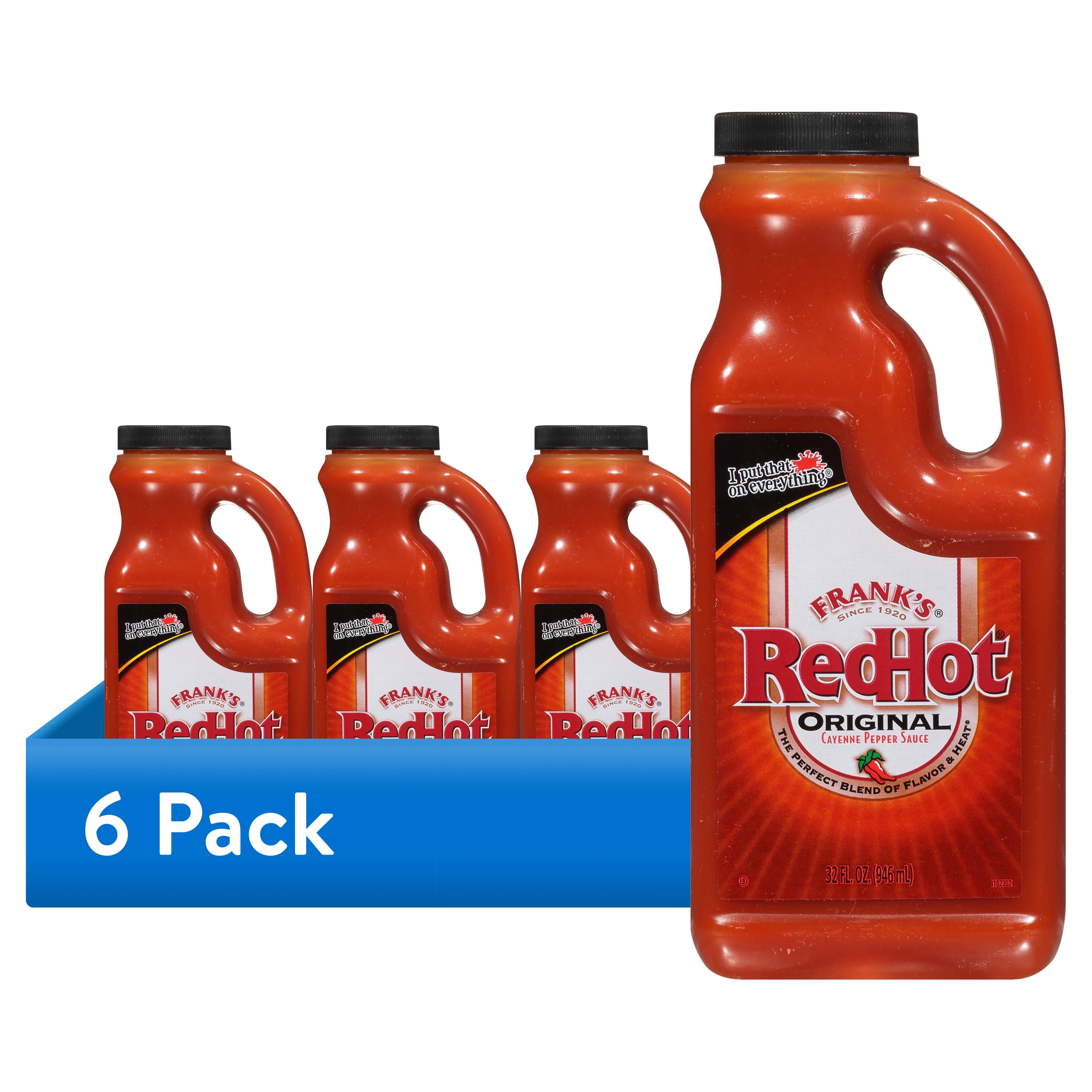 (6 pack) Frank's RedHot Kosher Original Cayenne Pepper Hot Sauce, 32.0 fl oz Jug