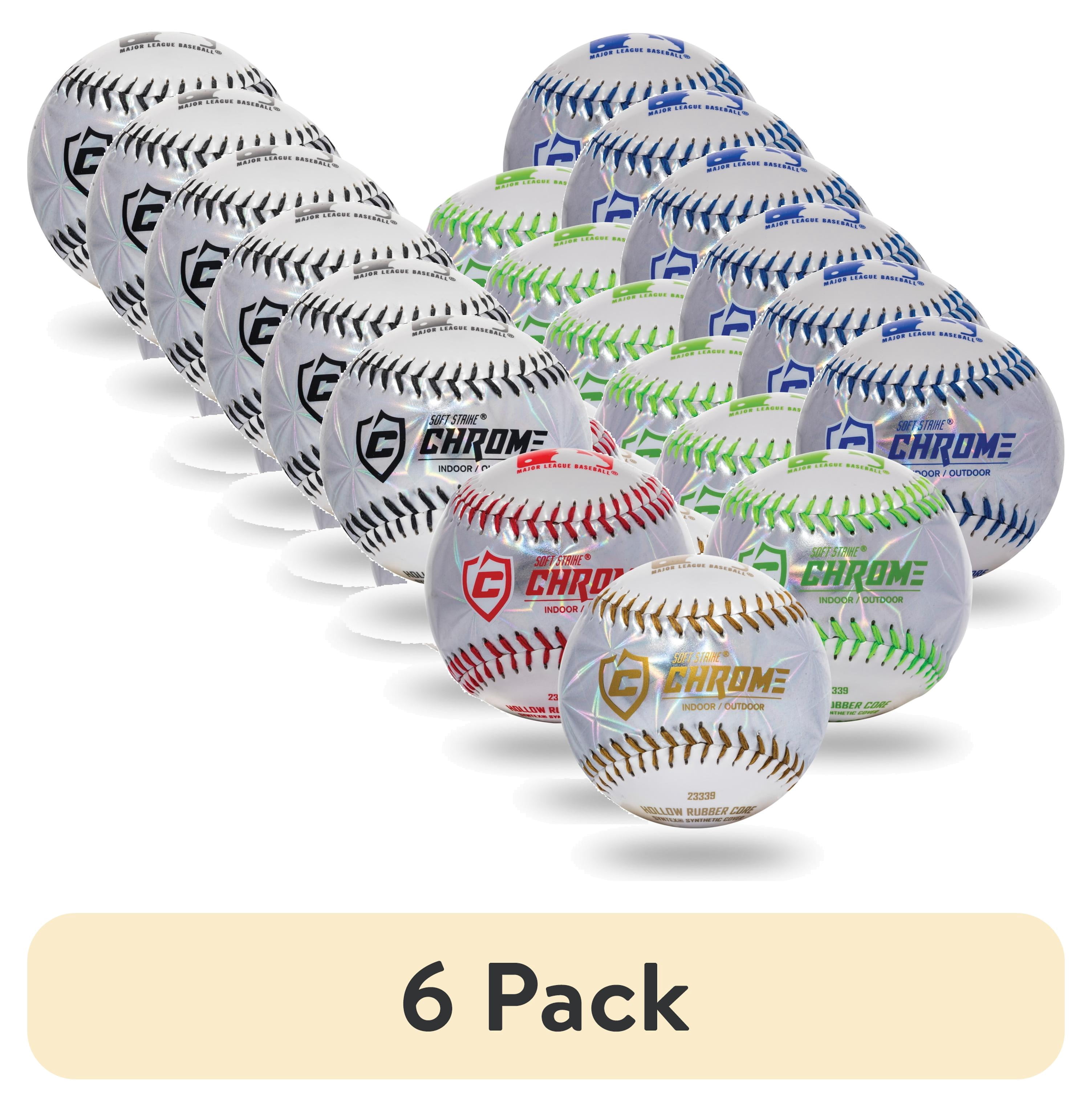 (6 pack) Franklin Sports MLB Soft Strike Metallic Teeball, Assorted Colors
