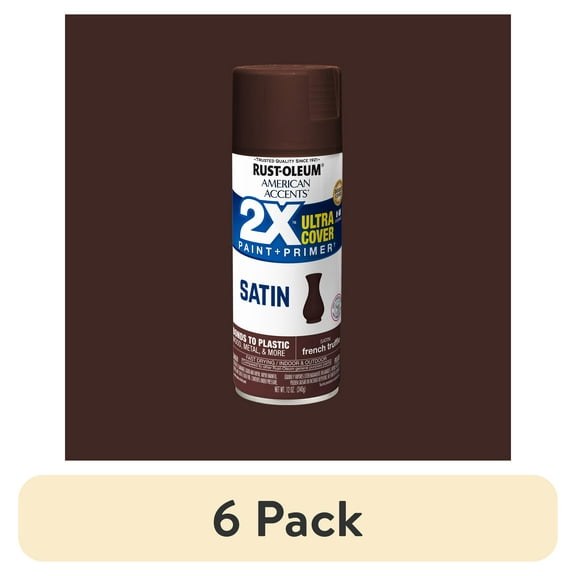 (6 pack) French Truffle, Rust-Oleum American Accents 2X Ultra Cover Satin Spray Paint-393568, 12 oz