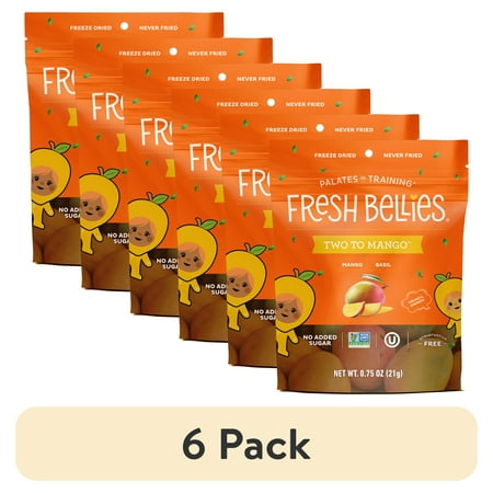 (6 pack) Fresh Bellies Two to Mango & Basil Freeze-Dried Toddler Snack, Resealable Pouch, 0.75 oz, 3 Ingredients, Vegan, Gluten-Free