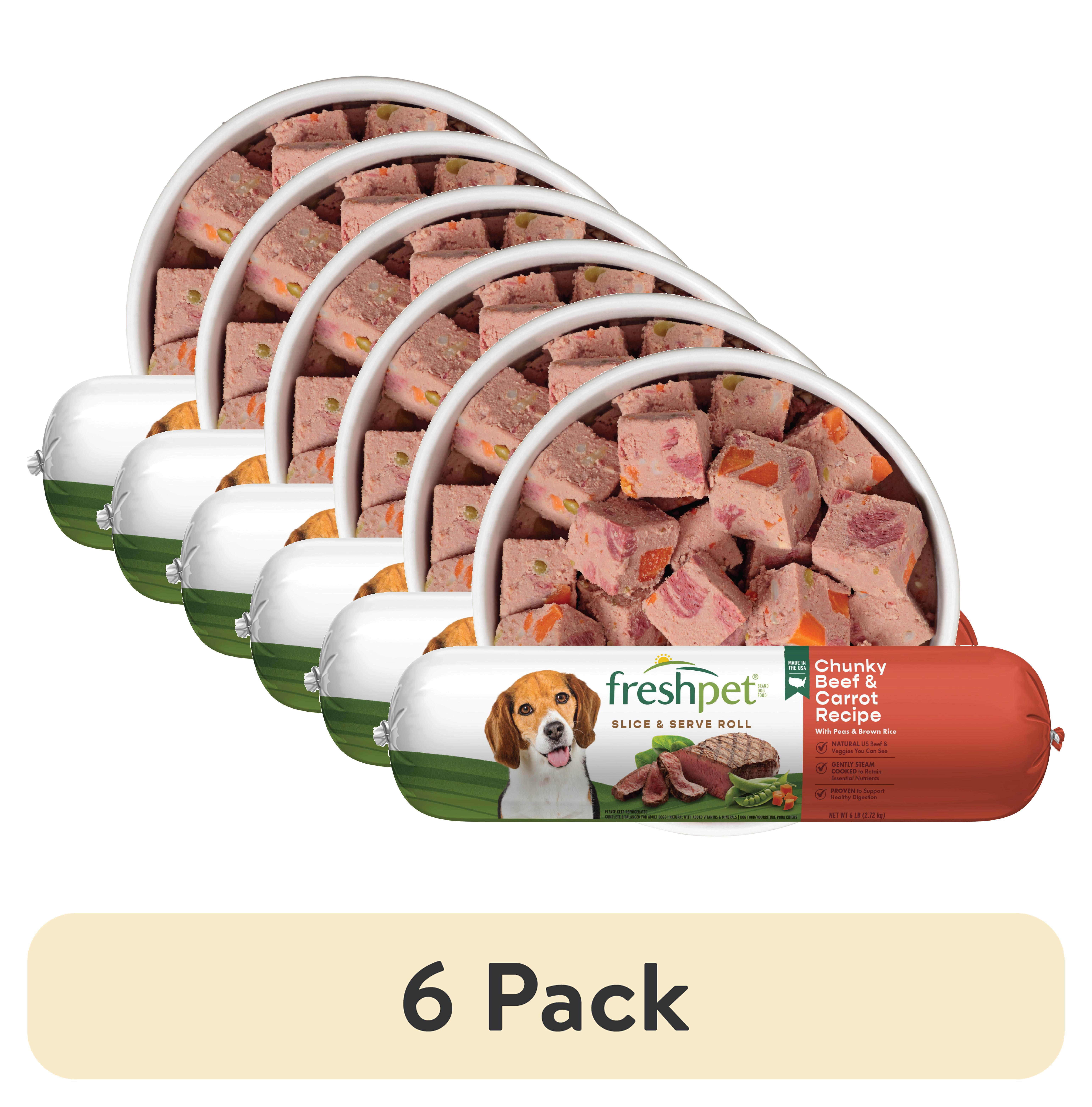 (6 pack) Freshpet Fresh Dog Food, Chunky Beef Recipe, Slice & Serve Roll, 6 lb.