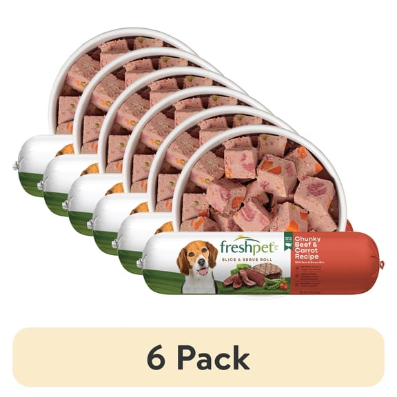 (6 pack) Freshpet Fresh Dog Food, Chunky Beef Recipe, Slice & Serve Roll, 6 lb.