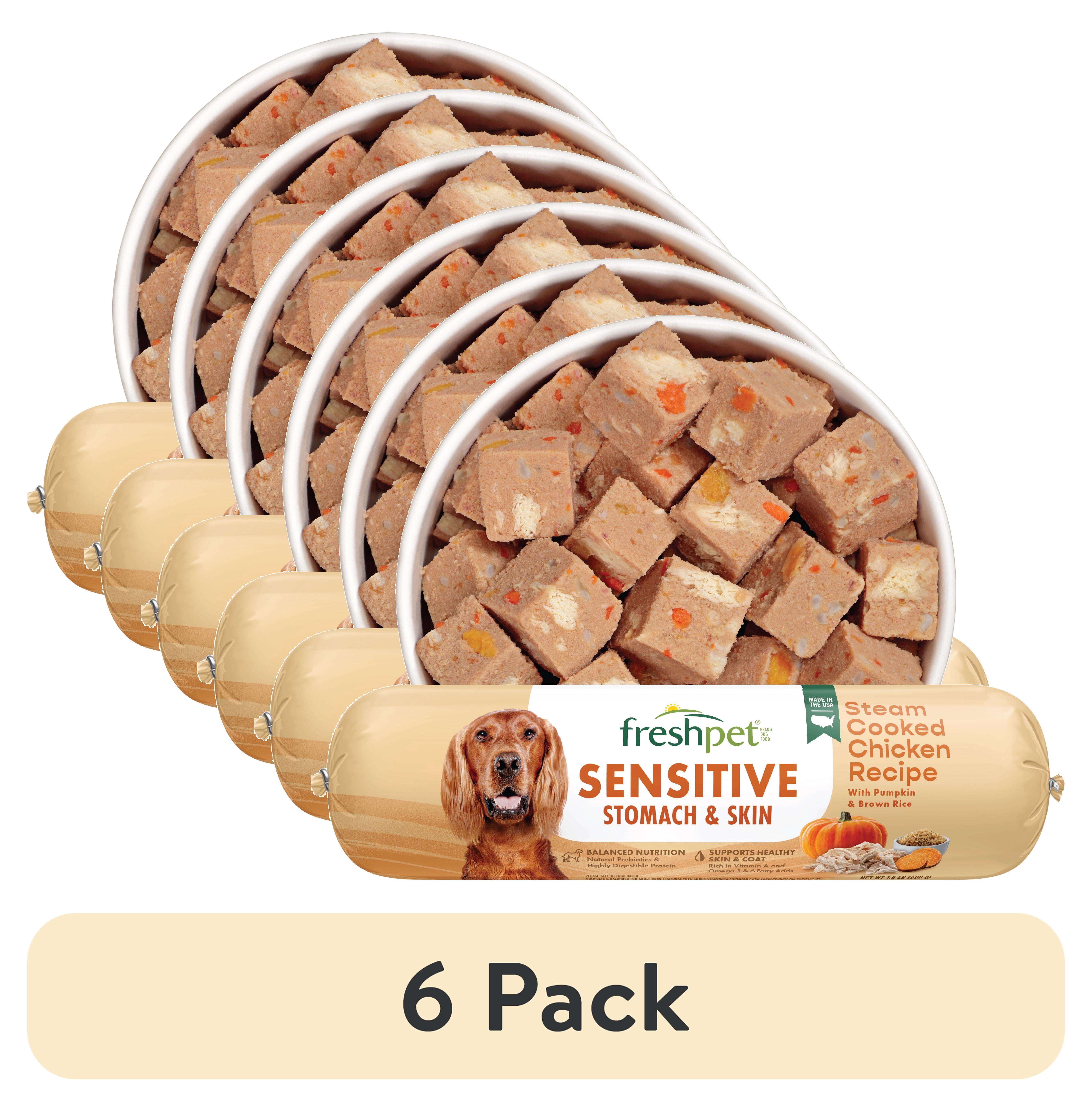 (6 pack) Freshpet Fresh Dog Food, Sensitive Stomach & Skin Chicken Recipe, Slice & Serve Roll, 1.5 lb.