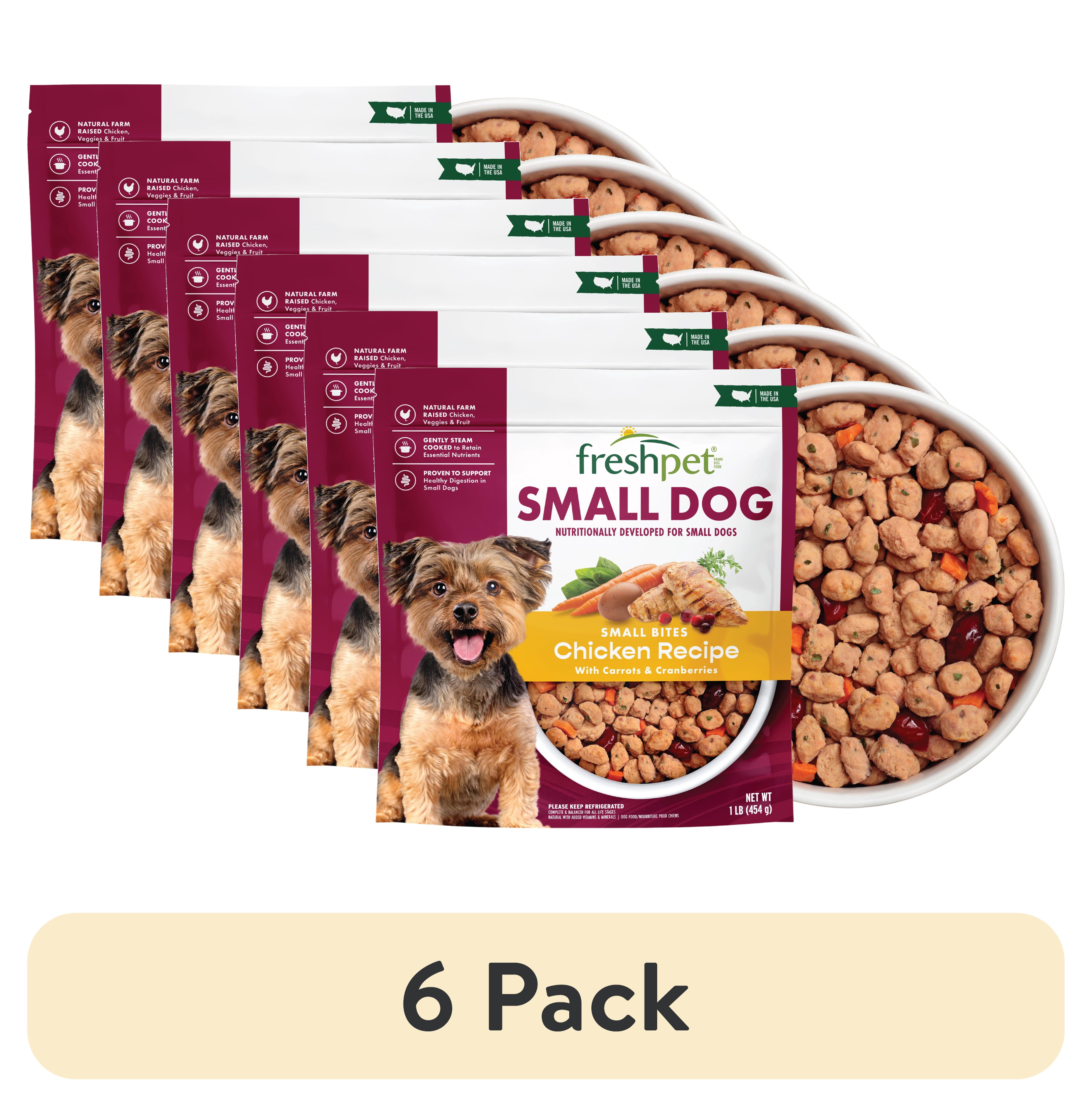 (6 pack) Freshpet Fresh Dog Food, Small Dog Chicken Recipe, Small Bites Freshly Roasted Meals, 1 lb.