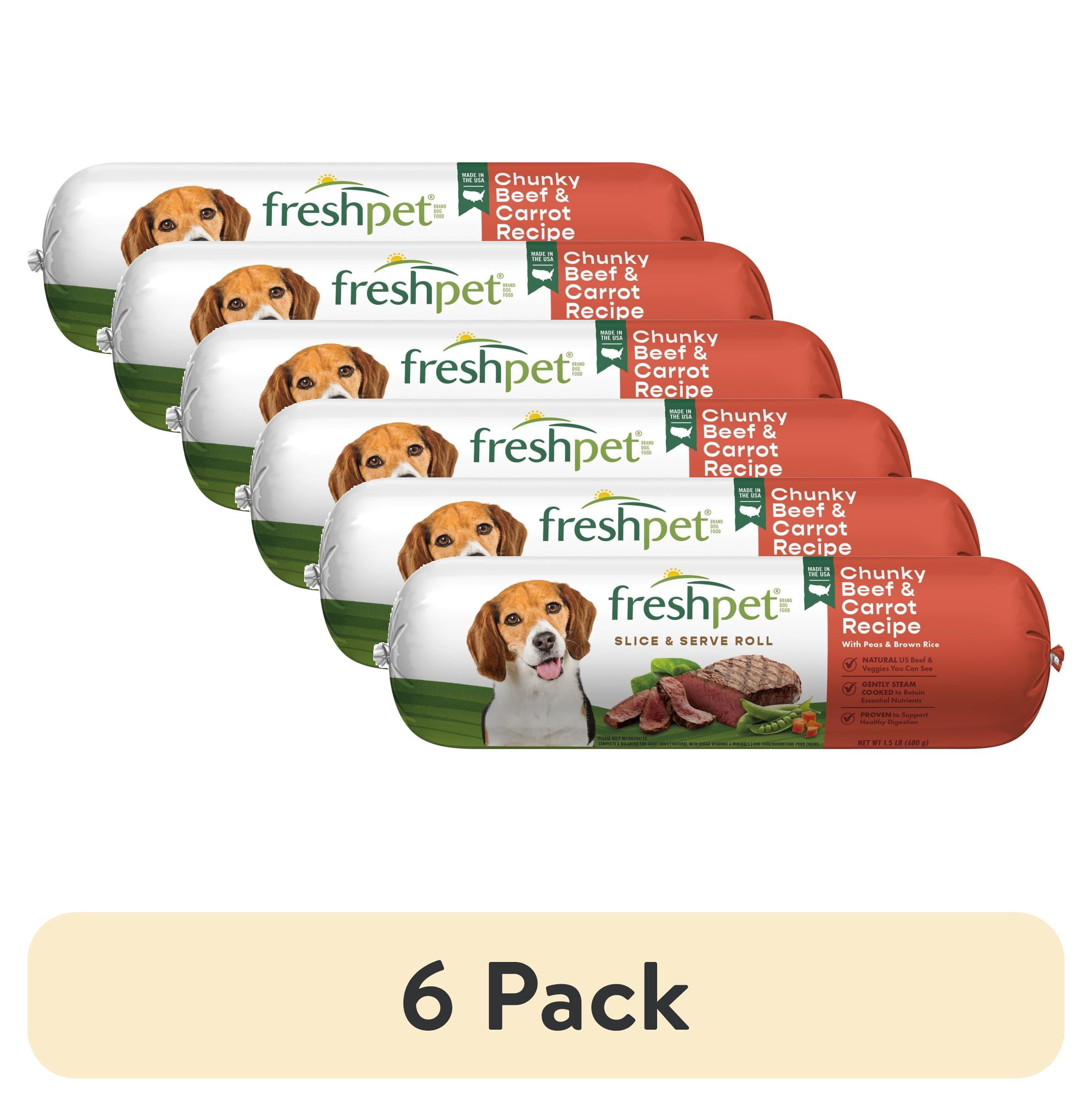 (6 pack) Freshpet Fresh Dog Food, Chunky Beef and Carrot Recipe, Slice & Serve Roll, 1.5 lb.