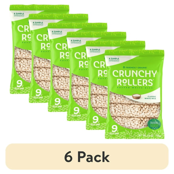 (6 pack) Friendly Grains Crunchy Rollers Classic White Rice, Allergen Free, Gluten-Free, 9ct