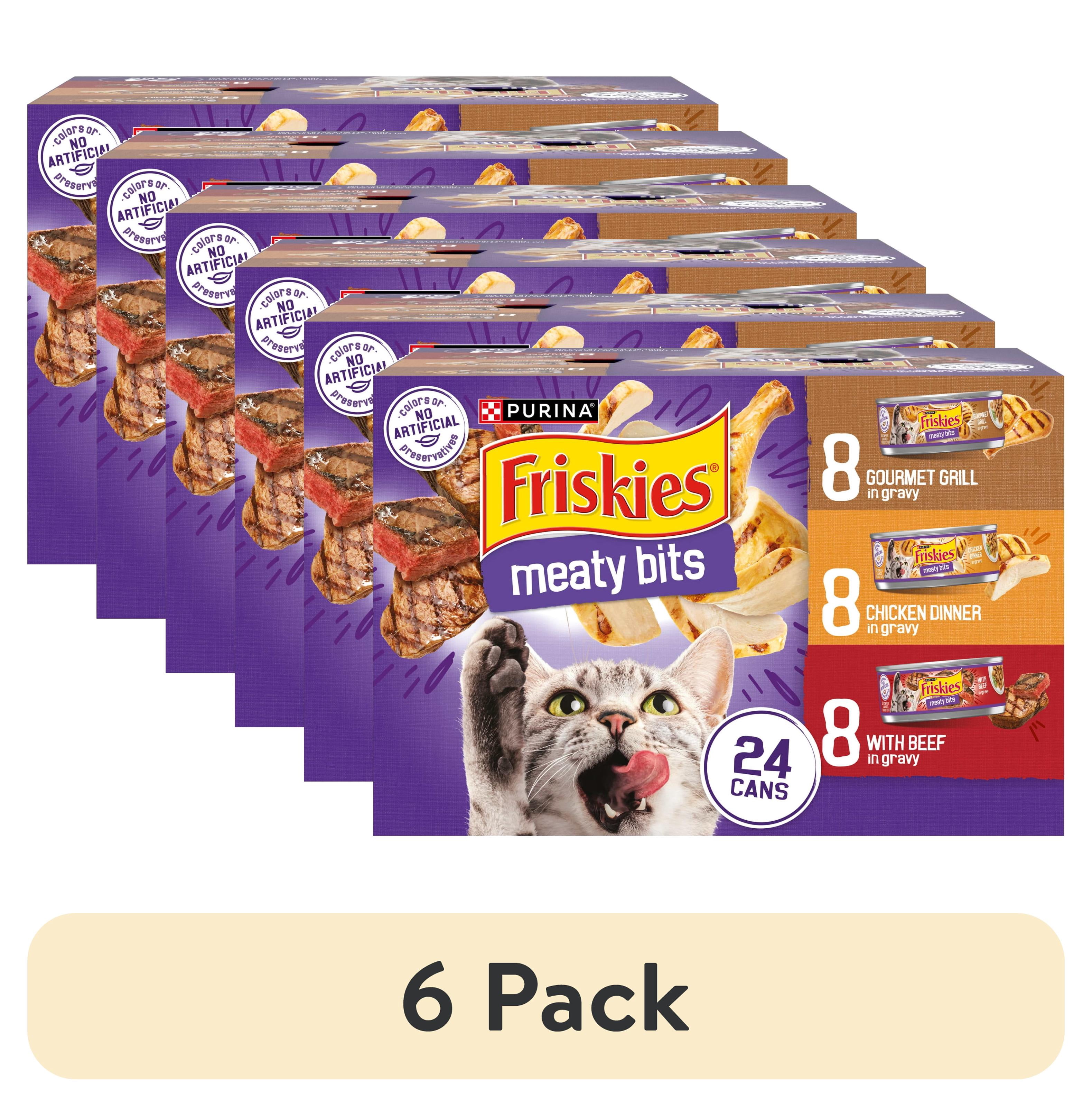 (6 pack) Friskies Meaty Bits Gourmet Grill, Chicken Dinner, & Beef Wet Cat Food Variety Pack, 5.5 oz Cans (24 Pack)