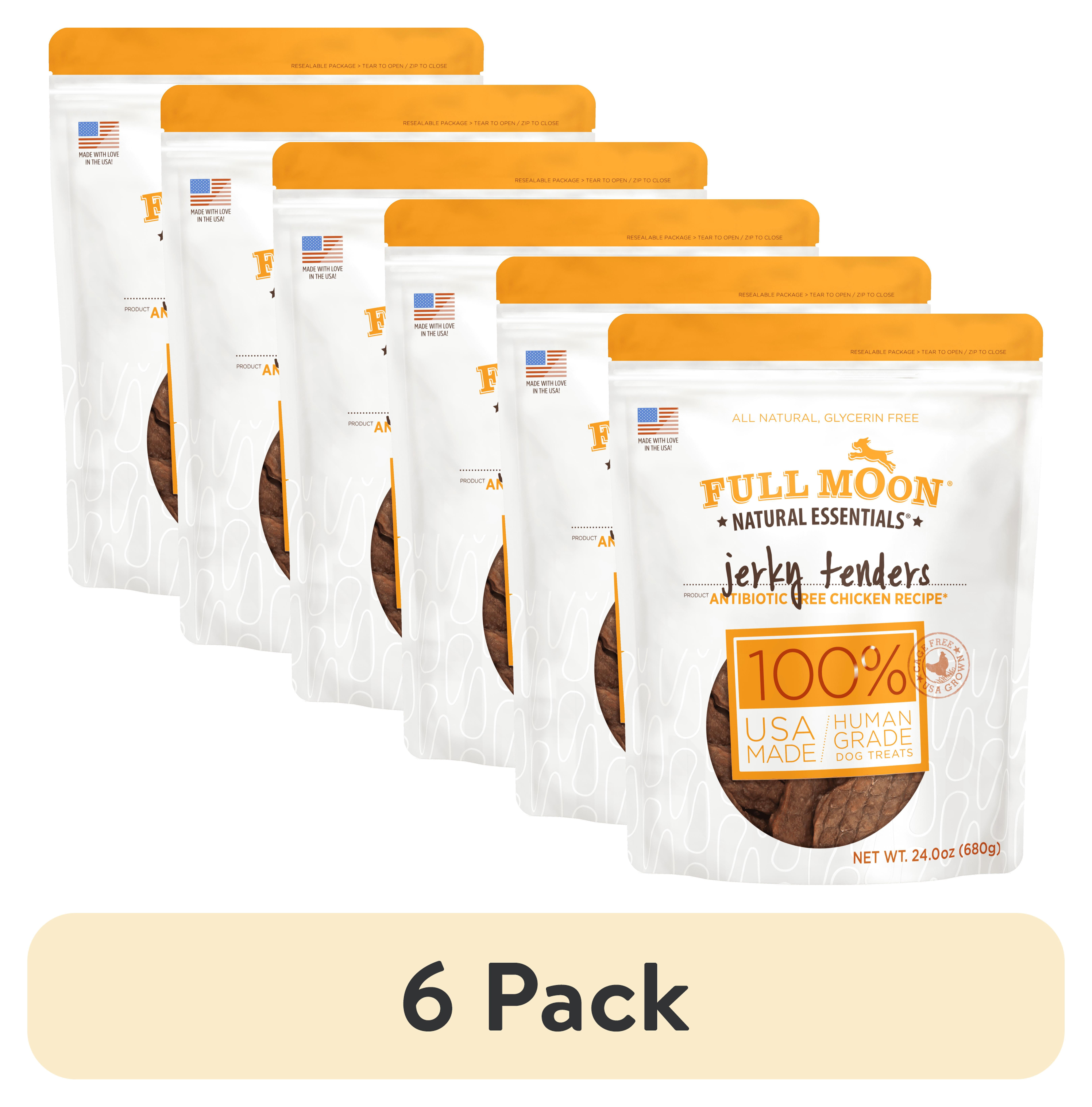(6 pack) Full Moon All Natural Human Grade Dog Treats, Essential Chicken Jerky Tenders, 24 Ounce