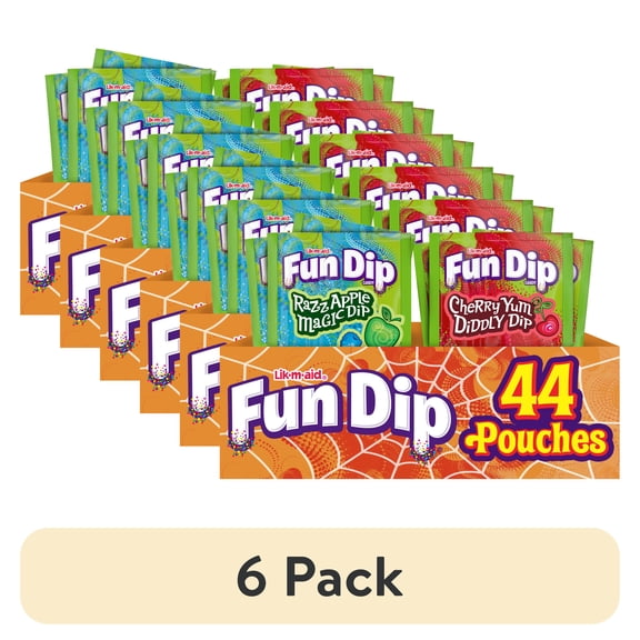 (6 pack) Fun Dip Halloween Razz Apple Magic Dip & Cherry Yum Diddly Dip Candy Pouches, 44 Count Box