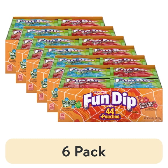 (6 pack) Fun Dip Razz Apple Magic Dip & Cherry Yum Diddly, Halloween Candy, 44 Count, 18.9 oz Box