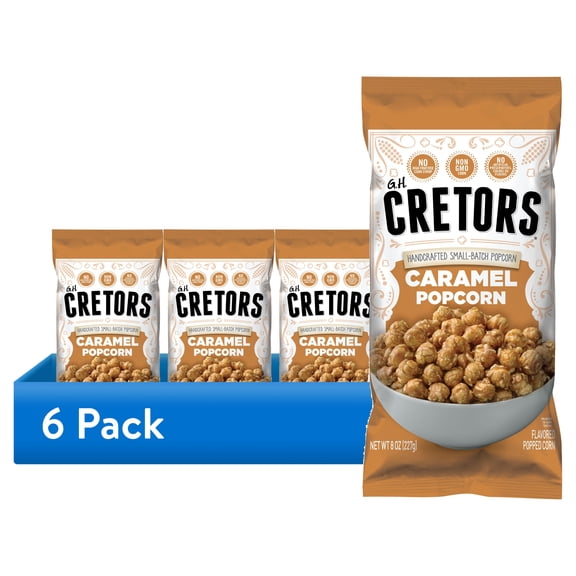 (6 pack) G.H. Cretors Popped Caramel Corn, 8 oz - Gluten-Free Popcorn Treat