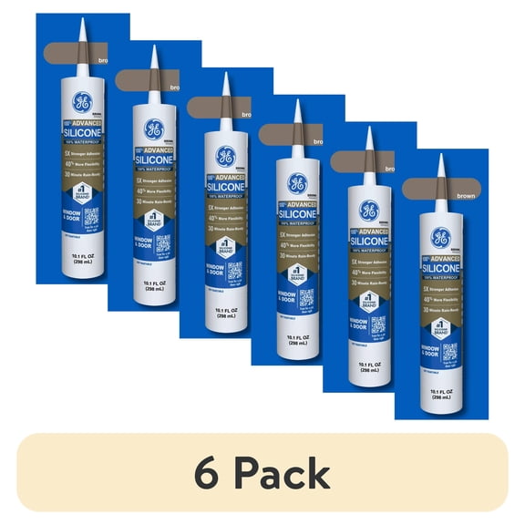 (6 pack) GE Advanced Silicone Window & Door Sealant, Pack of 1, Brown 10.1 fl oz Cartridge