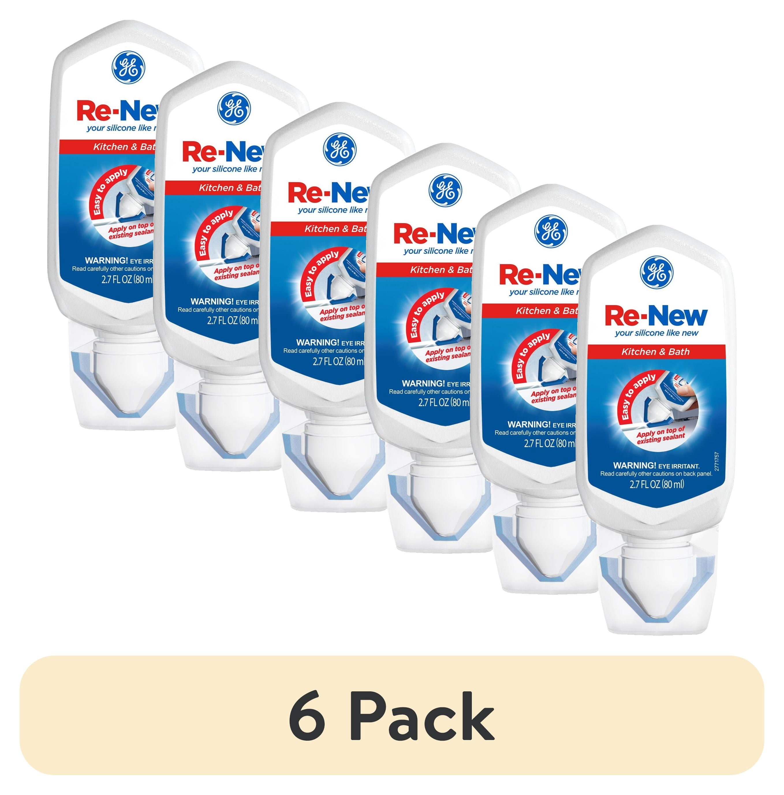 (6 pack) GE Re-New Kitchen and Bath Silicone Sealant, Pack of 1, White 2.7 fl oz Tube