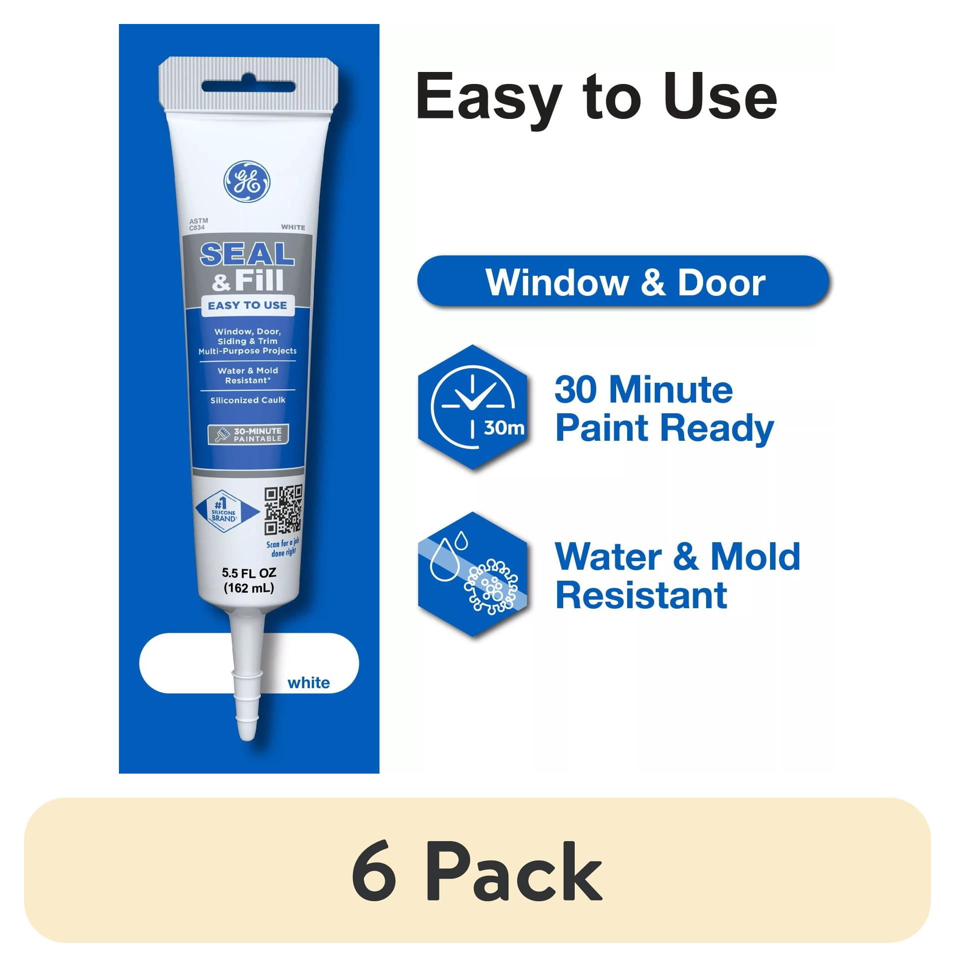 (6 pack) GE Seal And Fill Multipurpose Window & Door, Pack of 1, White 5.5 fl oz Tube