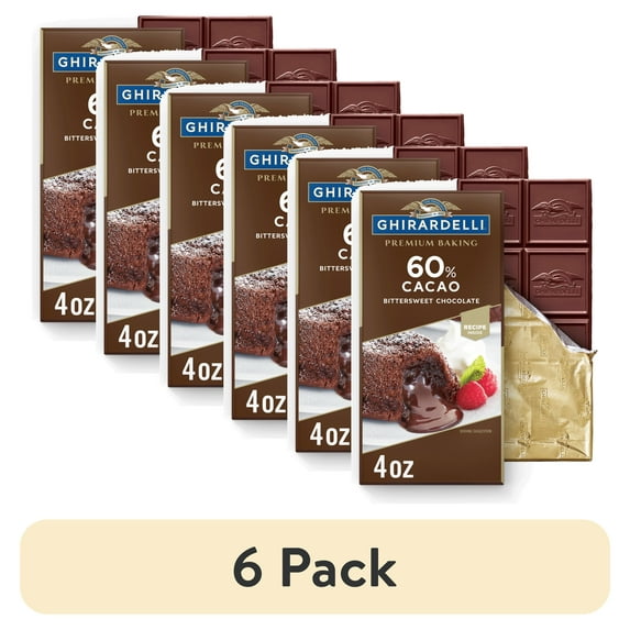 (6 pack) GHIRARDELLI Premium 60% Cacao Bittersweet Chocolate Baking Bar, 4 oz Bar