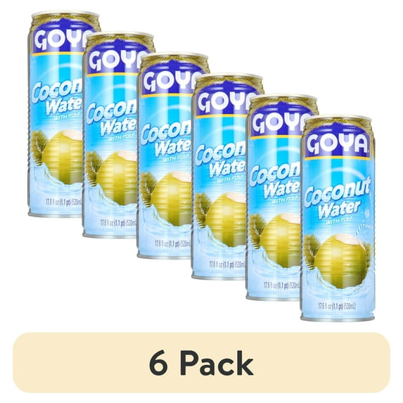 (6 pack) GOYA Coconut Water with Pulp, 17.6 fl oz Can, Tropical Beverage