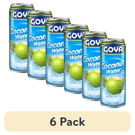 (6 pack) GOYA Coconut Water with Pulp, 17.6 fl oz Can, Tropical Beverage