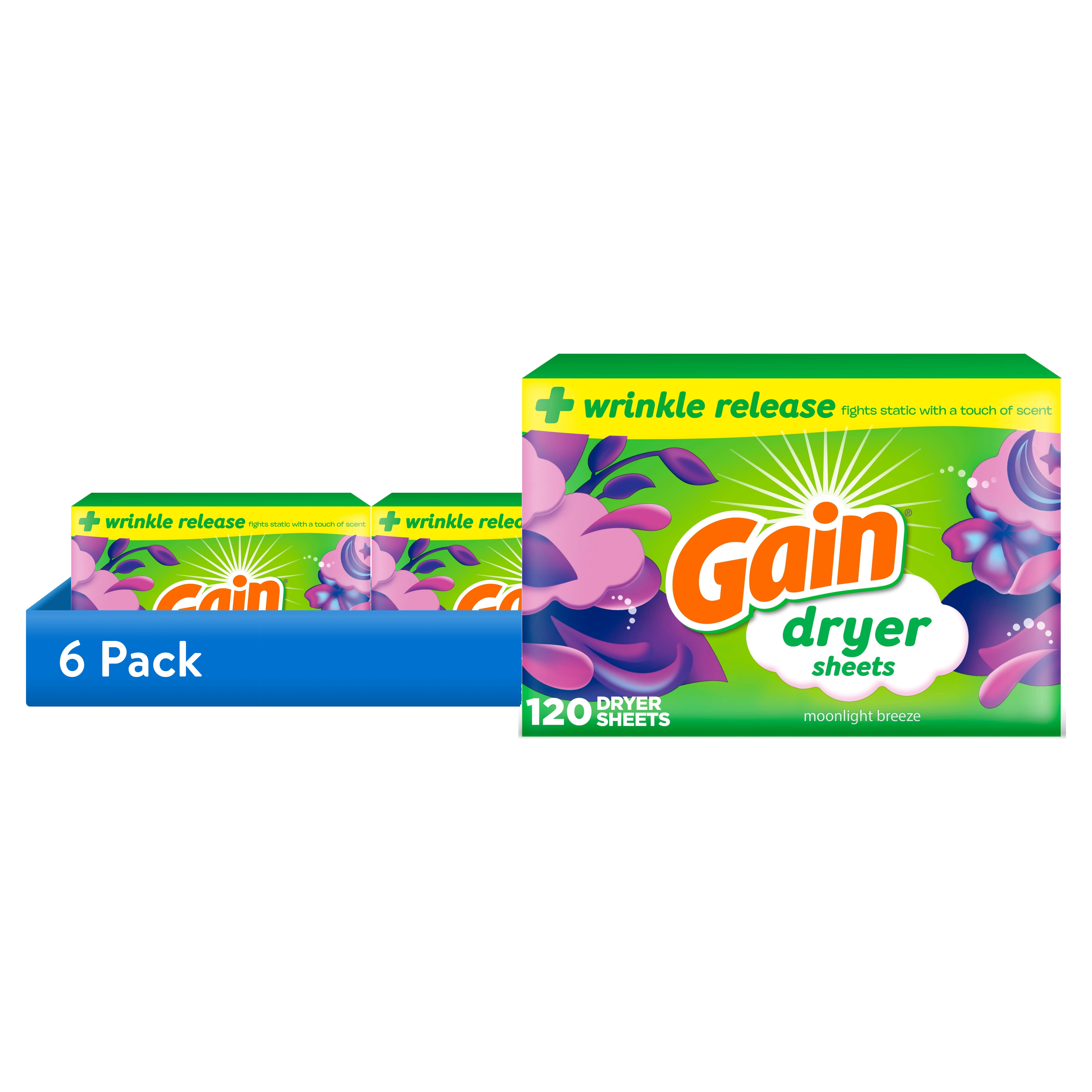 (6 pack) Gain Dryer Sheets, Moonlight Breeze Scent, 120 Count