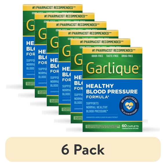 (6 pack) Garlique Garlic Extract Supplement, Healthy Blood Pressure Formula, Odor-Free, Taste-Free, Drug-Free, 60 Caplets